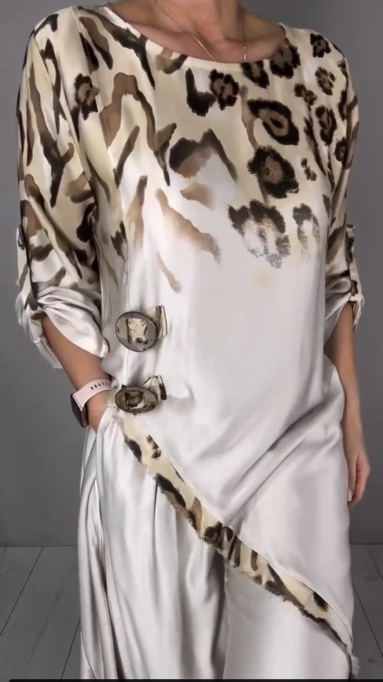 Ensemble tunique imprimée légère et pantalon large pour femme