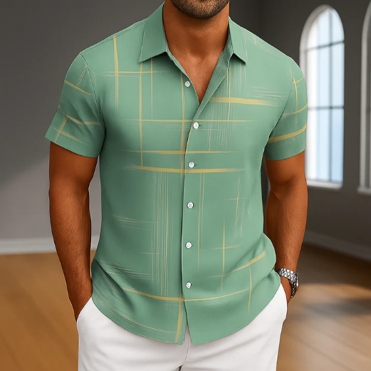 Chemise boutonnée légère en mélange de soie pour homme