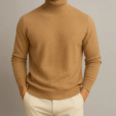 Pull confortable à col roulé en maille douce pour homme