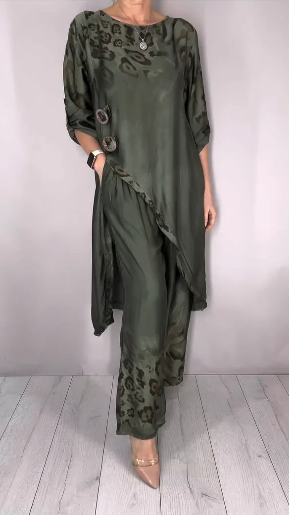 Ensemble tunique imprimée légère et pantalon large pour femme