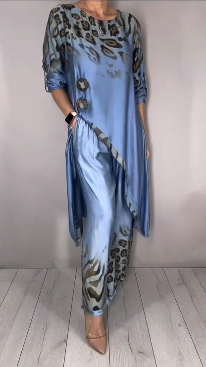 Ensemble tunique imprimée légère et pantalon large pour femme