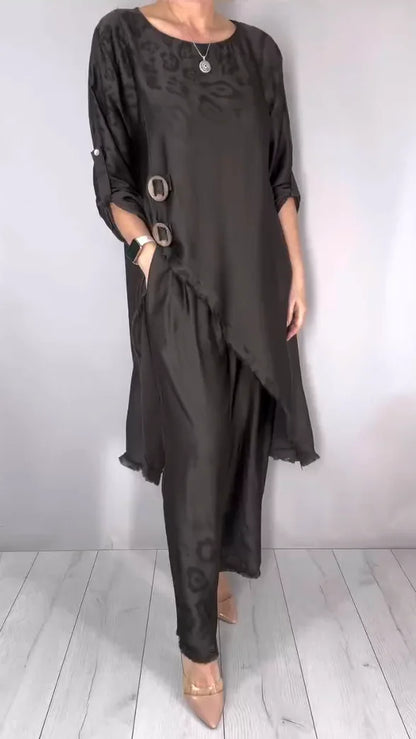 Ensemble tunique imprimée légère et pantalon large pour femme