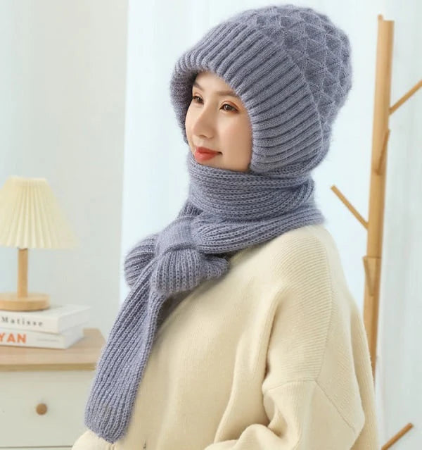 Bonnet et écharpe coupe-vent doublés en polaire pour femme avec protection des oreilles
