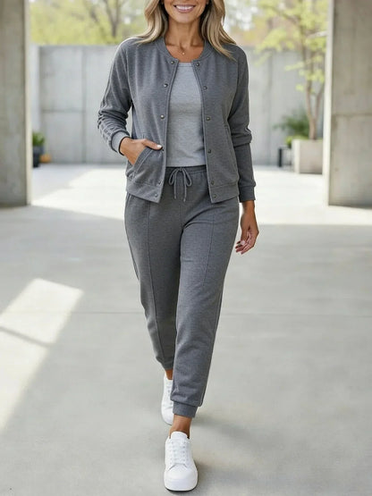 Ensemble 3 pièces pour femme : veste et pantalon de jogging à rayures sportives