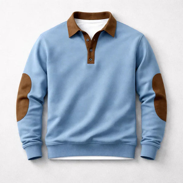 Pull polo pour homme en coton brossé avec empiècements effet daim