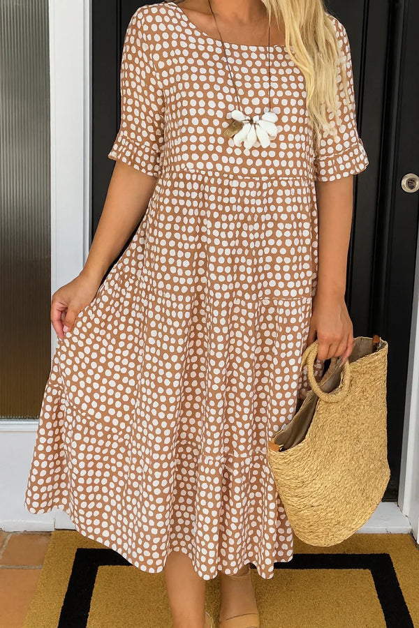 Robe midi évasée à pois pour femme, coupe décontractée