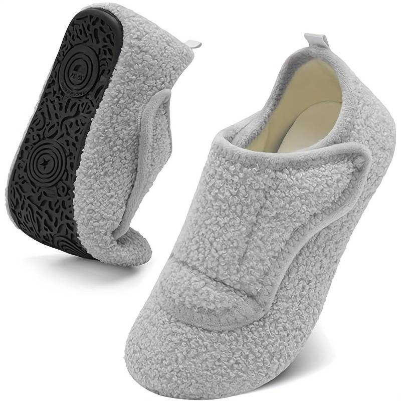 Pantoufles d'intérieur chaudes et ajustables pour femmes, coupe large