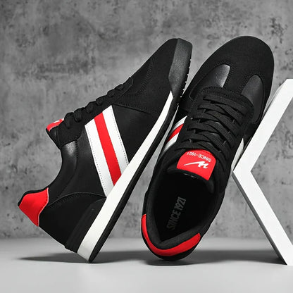 Baskets confortables rétro à rayures en cuir véritable pour hommes