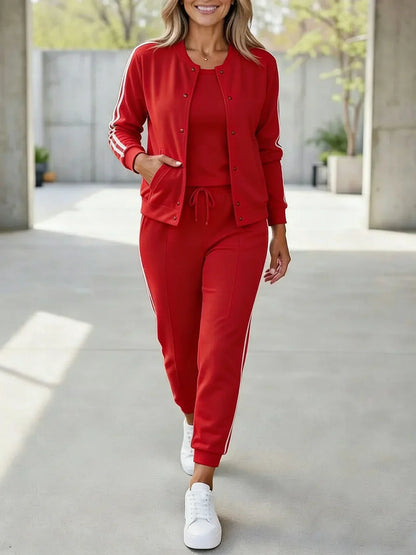 Ensemble 3 pièces pour femme : veste et pantalon de jogging à rayures sportives