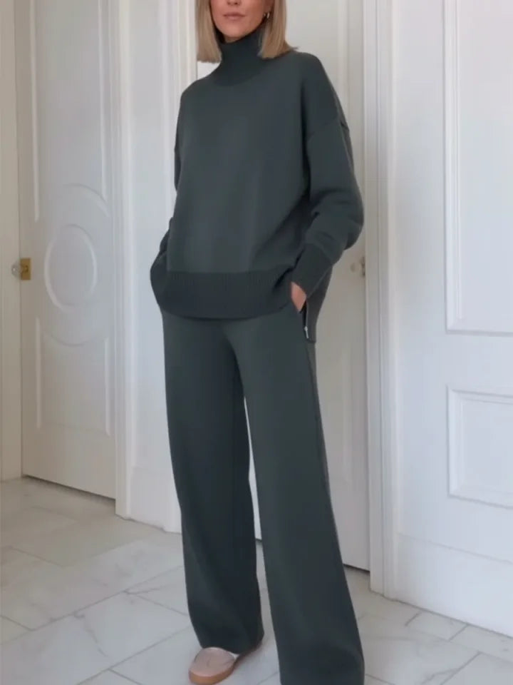 Ensemble Femme Haut de Voyage à Col Montant avec Zip Latéral & Pantalon Droit