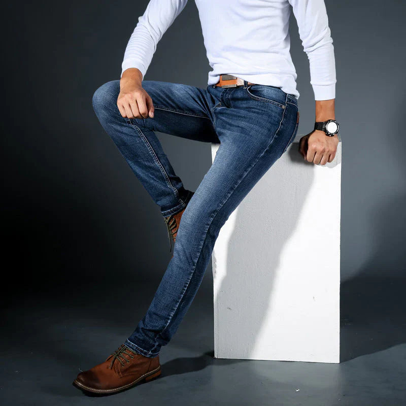 Jeans fuselés extensibles 4 directions de qualité supérieure pour hommes