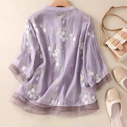 Haut en coton brodé à fleurs pour femme