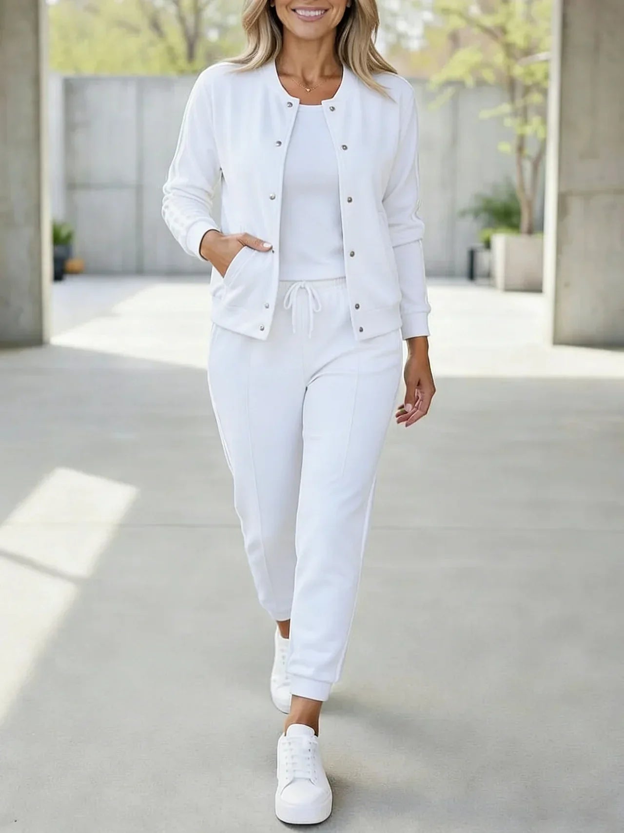 Ensemble 3 pièces pour femme : veste et pantalon de jogging à rayures sportives