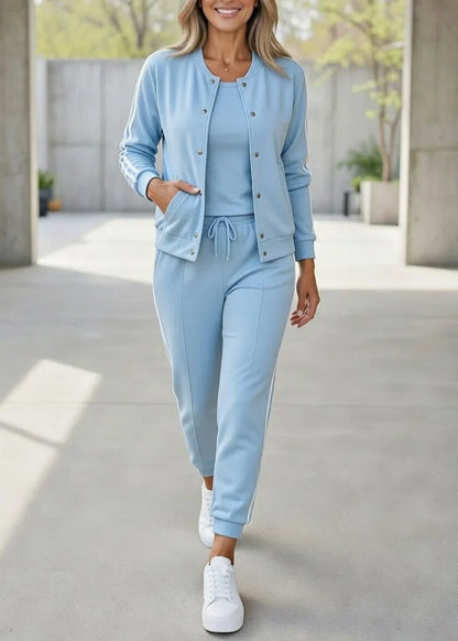 Ensemble 3 pièces pour femme : veste et pantalon de jogging à rayures sportives