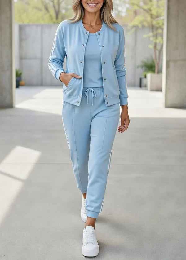 Ensemble 3 pièces pour femme : veste et pantalon de jogging à rayures sportives