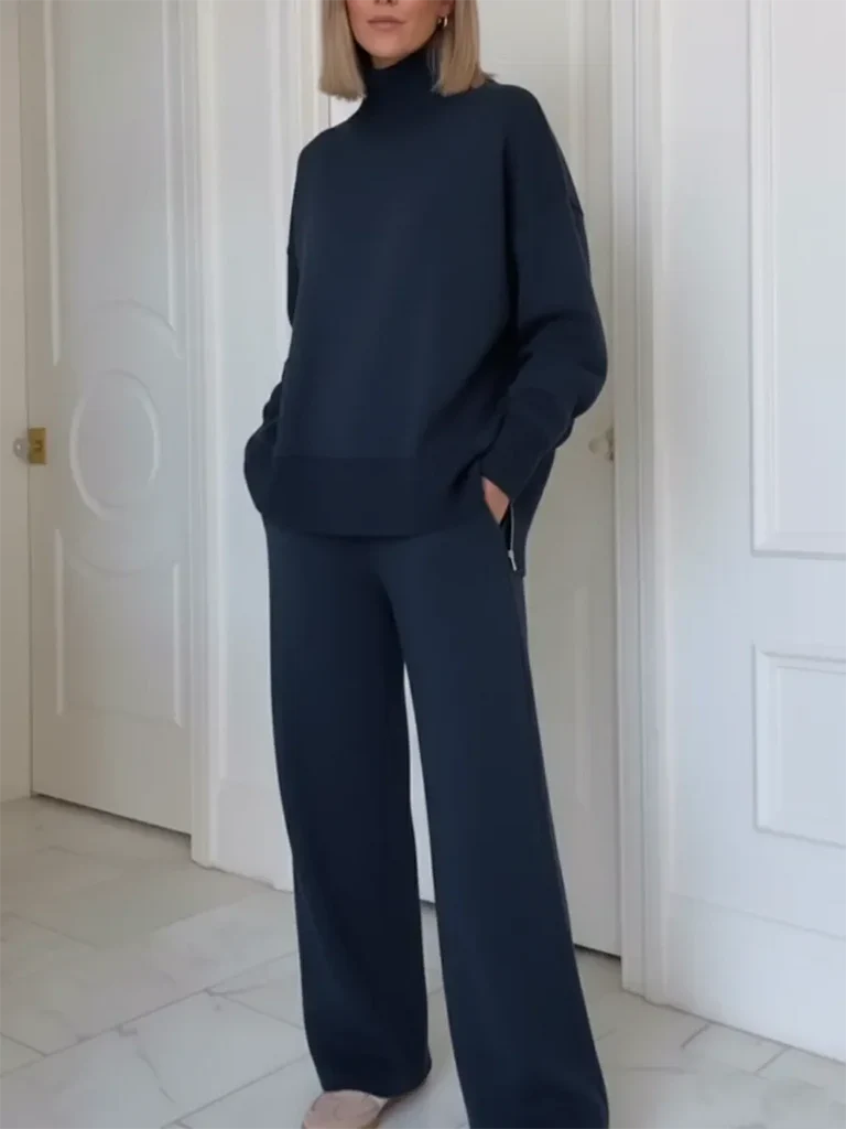 Ensemble Femme Haut de Voyage à Col Montant avec Zip Latéral & Pantalon Droit