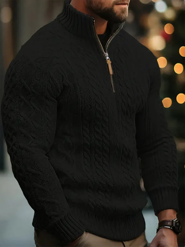 Pull homme en maille à col montant zippé