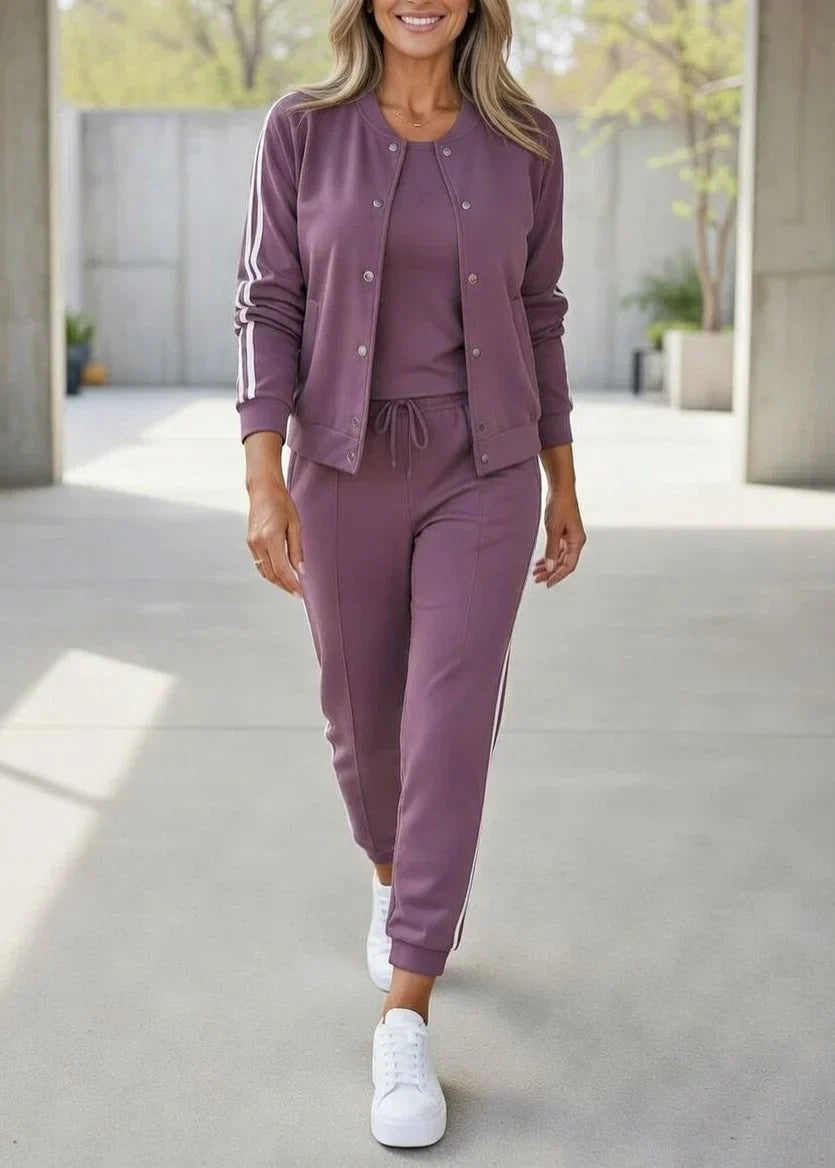 Ensemble 3 pièces pour femme : veste et pantalon de jogging à rayures sportives