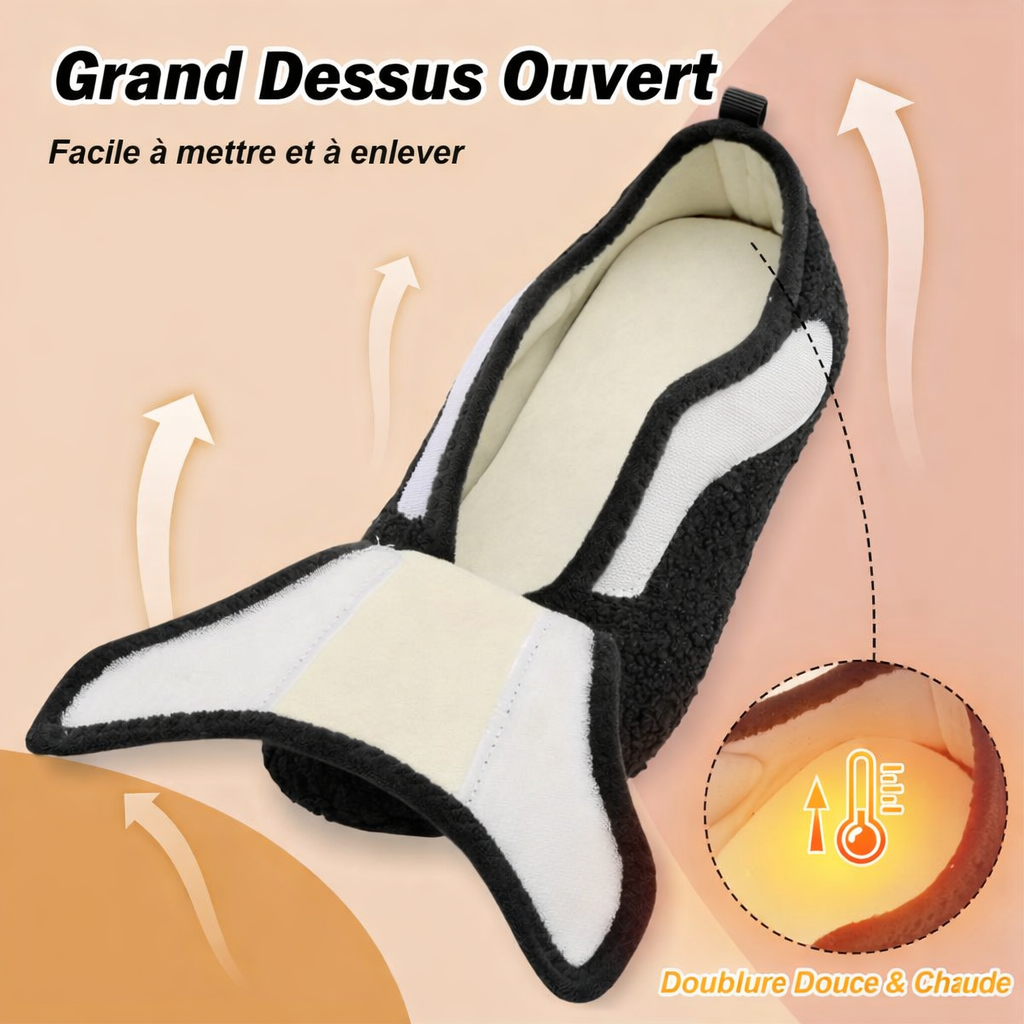 Pantoufles d'intérieur chaudes et ajustables pour femmes, coupe large