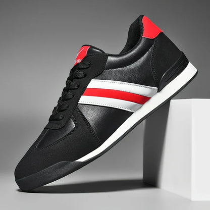 Baskets confortables rétro à rayures en cuir véritable pour hommes