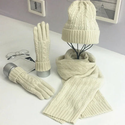 Ensemble d'hiver classique en laine mélangée : bonnet, écharpe et gants