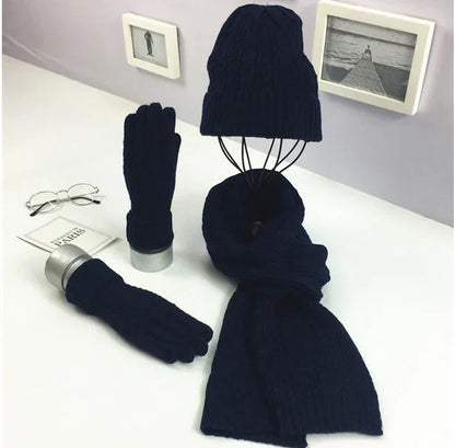 Ensemble d'hiver classique en laine mélangée : bonnet, écharpe et gants