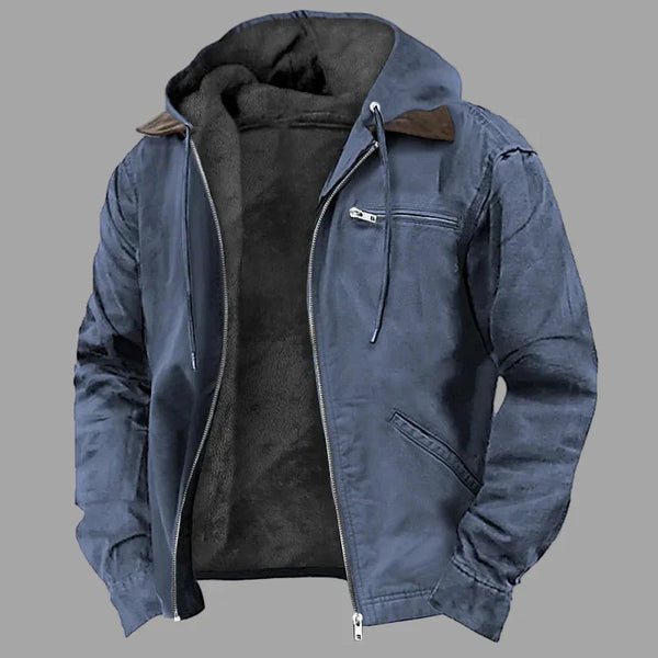 Veste zippée à capuche doublée polaire coupe-vent pour homme
