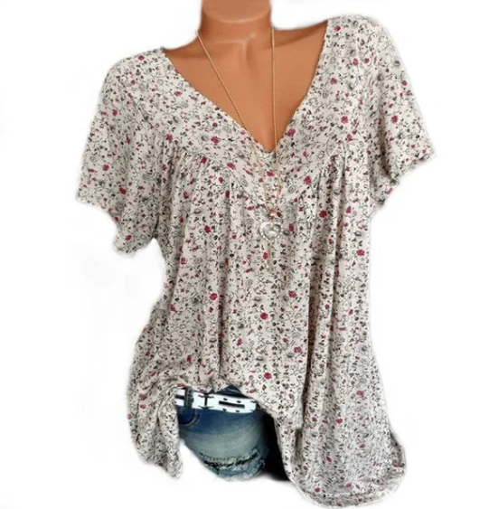 Tunique d'été à col en V et imprimé floral pour femme