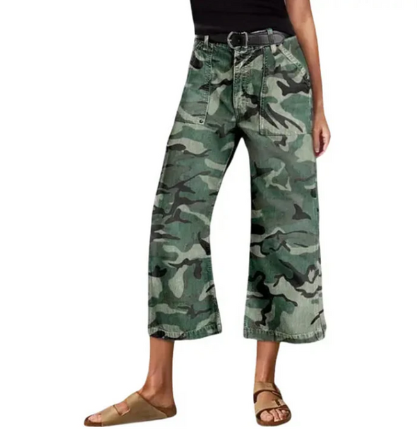Pantalon large taille haute camouflage urbain pour femme