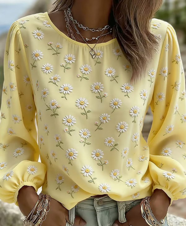 Haut décontracté à manches longues imprimé marguerites pour femme