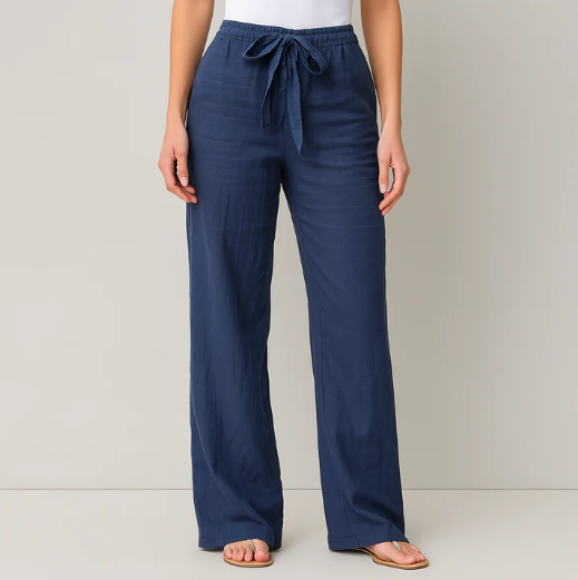 Pantalon à cordon de serrage léger en lin mélangé pour femme