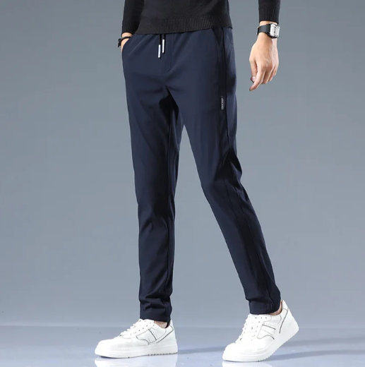 Pantalon slim droit pour homme en mélange de coton