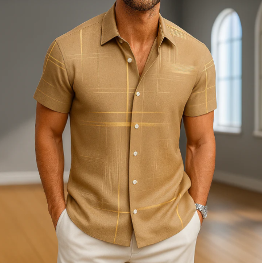 Chemise boutonnée légère en mélange de soie pour homme