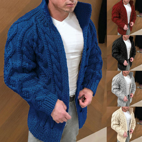 Cardigan pour homme en grosse maille torsadée à col montant