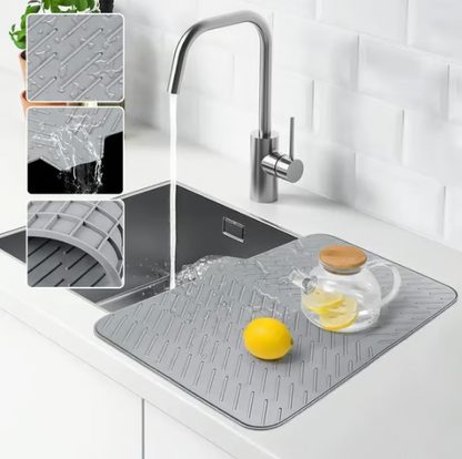 Grand tapis égouttoir à vaisselle en silicone avec rebord