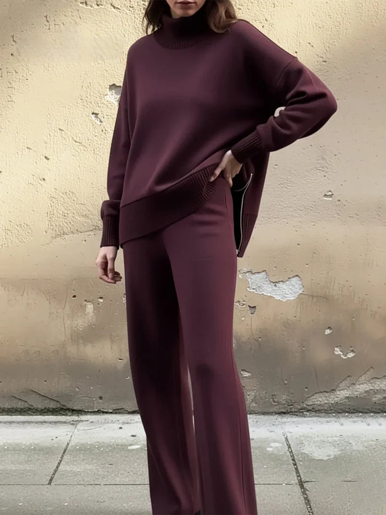 Ensemble Femme Haut de Voyage à Col Montant avec Zip Latéral & Pantalon Droit