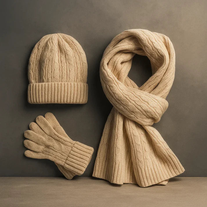 Ensemble d'hiver classique en laine mélangée : bonnet, écharpe et gants