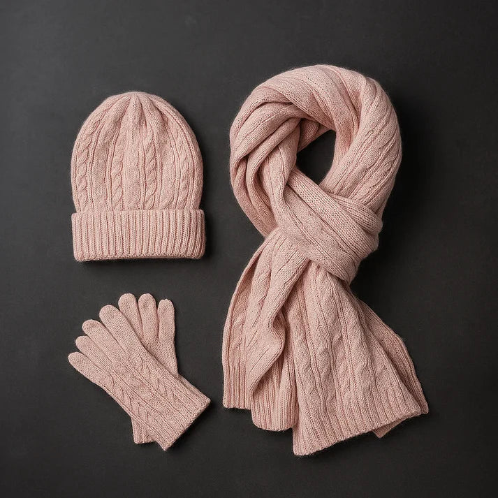 Ensemble d'hiver classique en laine mélangée : bonnet, écharpe et gants