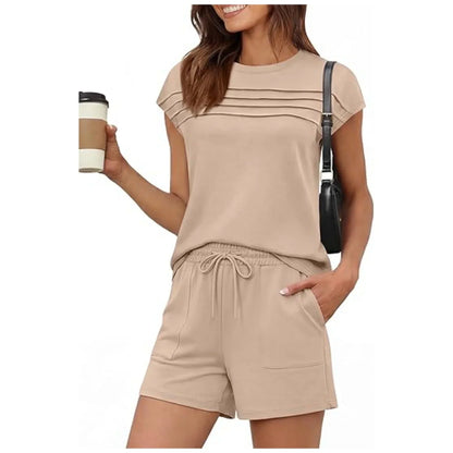 Ensemble de détente pour femme : haut à col rond et pantalon à cordon (court ou long)