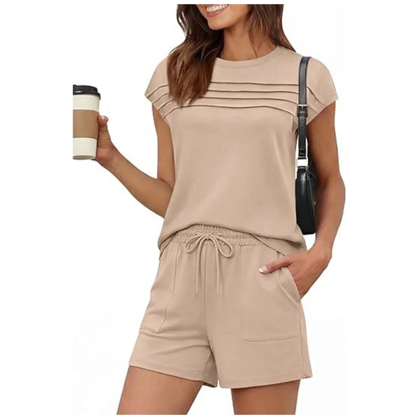 Ensemble de détente pour femme : haut à col rond et pantalon à cordon (court ou long)