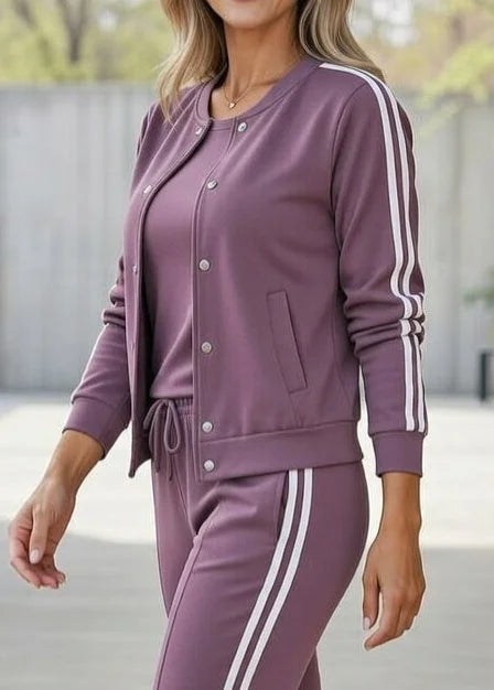 Ensemble 3 pièces pour femme : veste et pantalon de jogging à rayures sportives