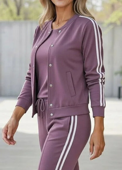 Ensemble 3 pièces pour femme : veste et pantalon de jogging à rayures sportives