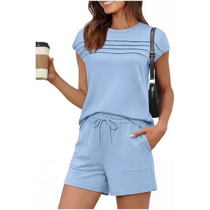 Ensemble de détente pour femme : haut à col rond et pantalon à cordon (court ou long)