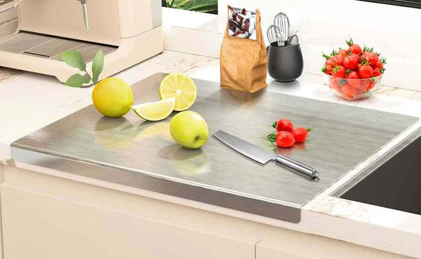 Planche à Découper de Cuisine en Acier Inoxydable Non Poreuse