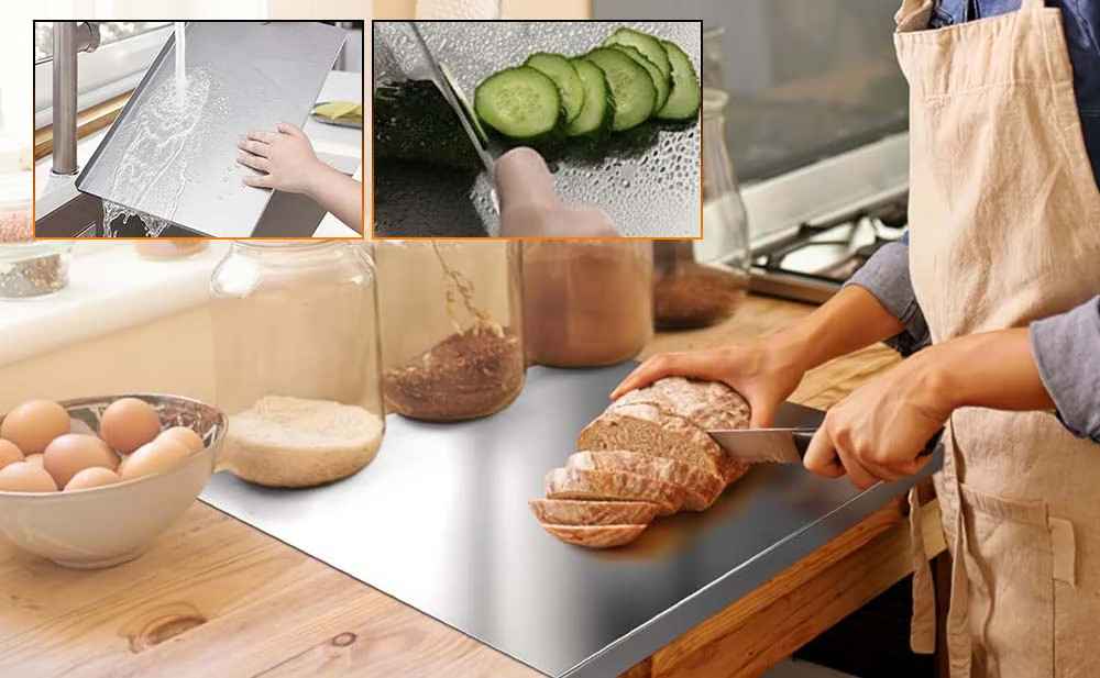 Planche à Découper de Cuisine en Acier Inoxydable Non Poreuse