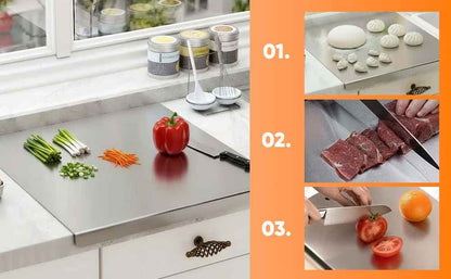 Planche à Découper de Cuisine en Acier Inoxydable Non Poreuse