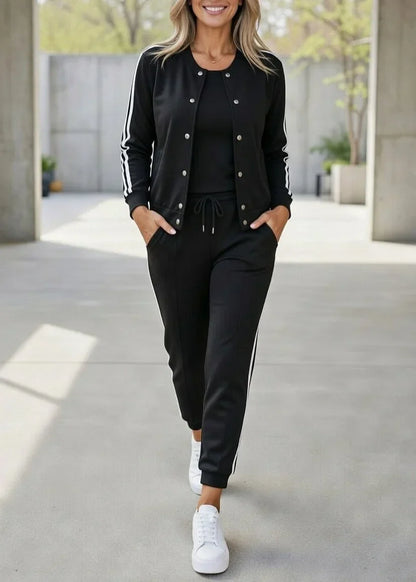 Ensemble 3 pièces pour femme : veste et pantalon de jogging à rayures sportives