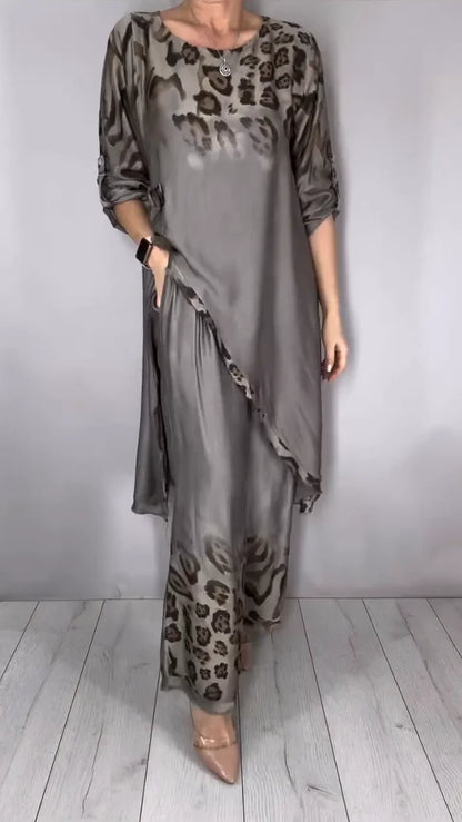 Ensemble tunique imprimée légère et pantalon large pour femme