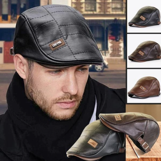 Béret vintage pour homme en cuir de vachette