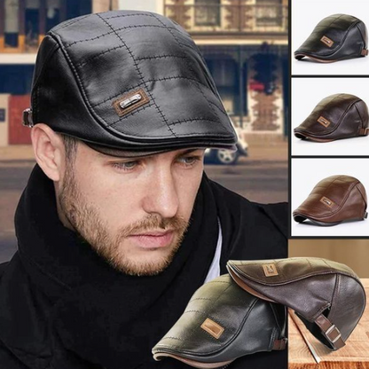 Béret vintage pour homme en cuir de vachette